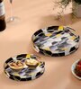 Black, Yellow & Gold, Grey MDF Wood Black Hexagon (Set of 2) Round Serving Trays