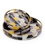 Black, Yellow & Gold, Grey MDF Wood Black Hexagon (Set of 2) Round Serving Trays