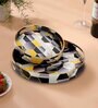 Black, Yellow & Gold, Grey MDF Wood Black Hexagon (Set of 2) Round Serving Trays