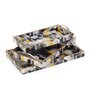 Black, Yellow & Gold, Grey MDF Wood Hexagon (Set of 3) Serving Tray