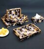 Black, Yellow & Gold, Grey MDF Wood Hexagon (Set of 4) Serving Trays