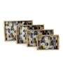 Black, Yellow & Gold, Grey MDF Wood Hexagon (Set of 4) Serving Trays