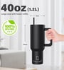Black 1200ml Stainless Steel Double Insulated Leak Proof Coffee Tumbler with Lid & Straw