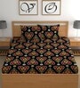 Black 180 TC Floral Cotton Fitted Double Bedsheet 2 Pillow covers