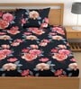 Black 180 TC Floral Cotton Queen Double Bedsheet 2 Pillow covers
