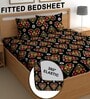 Black 180 TC Floral Cotton Fitted Double Bedsheet 2 Pillow covers