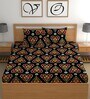 Black 180 TC Floral Cotton Queen Double Bedsheet 2 Pillow covers