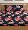 Black 180 TC Floral Cotton Queen Double Bedsheet 2 Pillow covers
