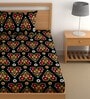 Black 180 TC Floral Cotton Single Bedsheet Pillow covers