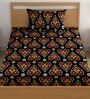 Black 180 TC Floral Cotton Single Bedsheet Pillow covers