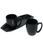 Black 300ml Ceramic 3 Pcs Coffee Mugs With tray