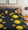 Black Abstract 240 TC Cotton Queen Sized Bed Sheets with 2 Pillow Covers