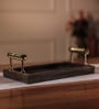 Black Acacia Wood  Serving Tray With Metal Handles