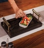 Black Acacia Wood  Serving Tray With Metal Handles