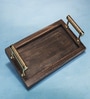 Black Acacia Wood  Serving Tray With Metal Handles