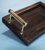 Black Acacia Wood  Serving Tray With Metal Handles