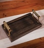 Black Acacia Wood  Serving Tray With Metal Handles