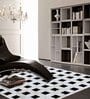 Black and Ivory Hair On Leather Checkered Hand Woven 9ftx12ft Carpet