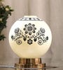 Black Art Beige Glass Shade Table Led Lamp with Antique Brass Base