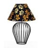 Black Bedside Table Lamp with Geometric Metal Base and Fabric Shade, Wire Tulip with Iris Cone Shade