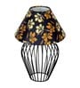Black Bedside Table Lamp with Geometric Metal Base and Fabric Shade, Wire Tulip with Iris Cone Shade
