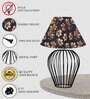 Black Bedside Table Lamp with Geometric Metal Base and Fabric Shade, Wire Tulip with Iris Cone Shade