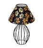 Black Bedside Table Lamp with Modern Design, Fabric Shade, and Geometric Metal Base