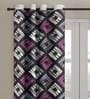Black Polyester Velvet Geometric 7FT Light Filtering Eyelet Door Curtains (Pack of 1)