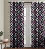 Black Polyester Velvet Geometric 7FT Light Filtering Eyelet Door Curtains (Pack of 1)