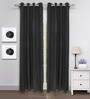Black Jute Striped 7FT Light Filtering Eyelet Door Curtains (Pack of 2)