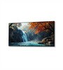 Black Canvas Framed Autumn Serenity Forest Waterfall Escape Wall Painting(12X24 Inch)