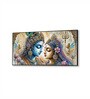 Black Canvas Framed Divine Love of Krishna and Radha Wall Painting(24X48 Inch)