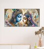 Black Canvas Framed Divine Love of Krishna and Radha Wall Painting(24X48 Inch)