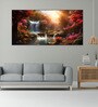 Black Canvas Framed Enchanted Forest Waterfall Pink Serenity Wall Painting(18X36 Inch)