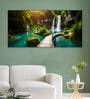 Black Canvas Framed Enchanting Waterfall with Scenic Bridge Wall Painting(24X48 Inch)