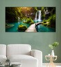 Black Canvas Framed Enchanting Waterfall with Scenic Bridge Wall Painting(18X36 Inch)