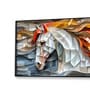 Black Canvas Framed Exquisite White Horse with Mane Wall Painting(24X48 Inch)