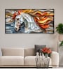 Black Canvas Framed Exquisite White Horse with Mane Wall Painting(24X48 Inch)