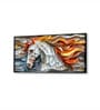 Black Canvas Framed Exquisite White Horse with Mane Wall Painting(24X48 Inch)