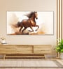 Black Canvas Framed Majestic Horse Galloping Through Dust Wall Painting(18X36 Inch)