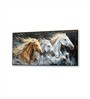 Black Canvas Framed Majestic Horses Galloping Through Meadow Wall Painting(24X48 Inch)