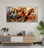 Black Canvas Framed Majestic Horses in Ethereal Flight Wall Painting(24X48 Inch)