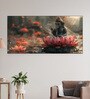 Black Canvas Framed Serene Ganesha on Lotus Blossom Wall Painting