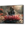 Black Canvas Framed Serene Ganesha on Lotus Blossom Wall Painting