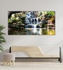 Black Canvas Framed Tropical Oasis Waterfall Escape Wall Painting(18X36 Inch)