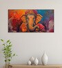 Black Canvas Framed Vibrant Ganesha Artistry in Color Wall Painting(18X36 Inch)