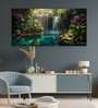 Black Canvas Framed Woodland Waterfall Serenity Wall Painting(24X48 Inch)