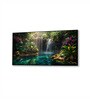 Black Canvas Framed Woodland Waterfall Serenity Wall Painting(12X24 Inch)
