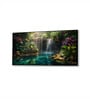 Black Canvas Framed Woodland Waterfall Serenity Wall Painting(24X48 Inch)