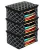 Black Checkered Non Woven Foldable Underbed Organizer (Set Of 3)